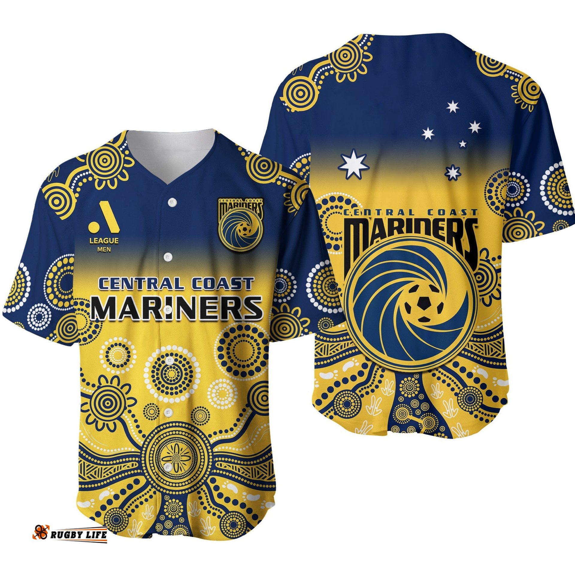 Central Coast Football Baseball Jersey Shirt A League Men Mariners 2004 Indigenous Gradient Style Ver.01