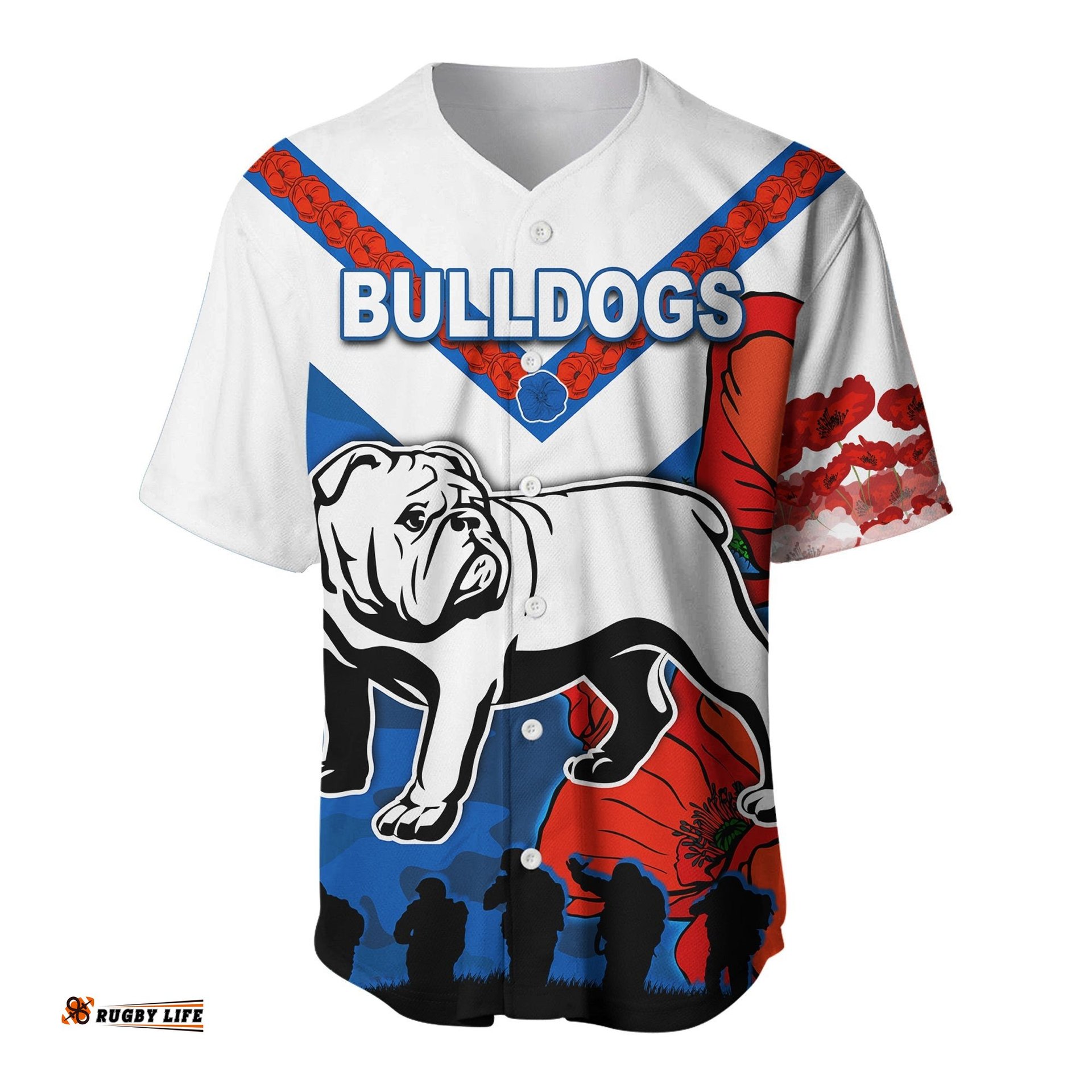 Bulldogs Anzac Day Baseball Jersey Shirt Poppy Lest We Forget