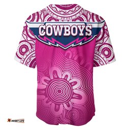 Cowboys Rugby Baseball Jersey Shirt Aboriginal Pattern Pink Version
