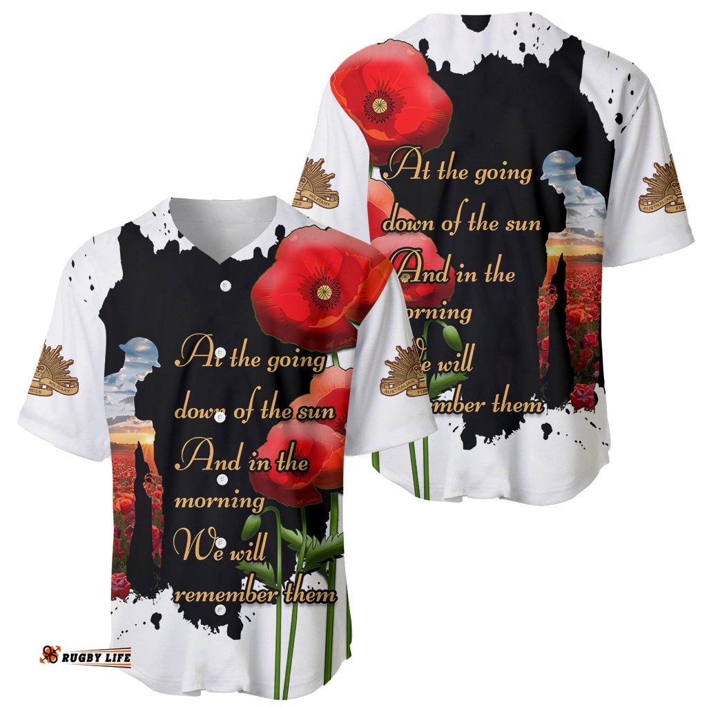 Australian ANZAC Baseball Jersey Shirt Poppy We Will Remember Them 02