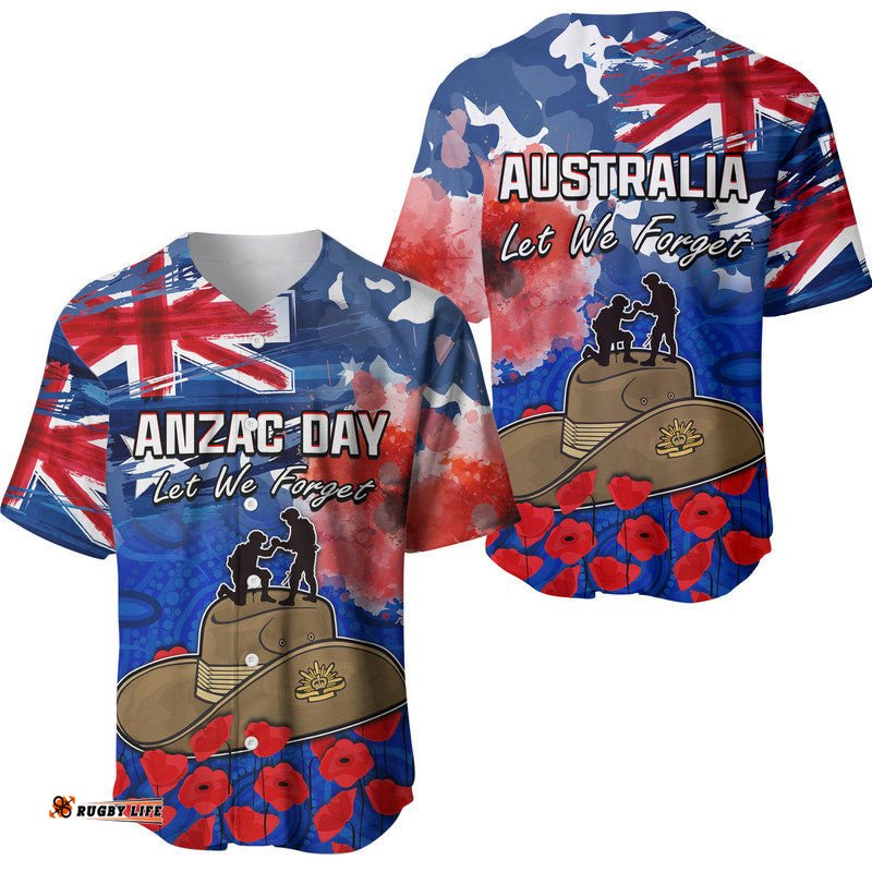 Australia ANZAC Day Baseball Jersey Shirt Grunge Australia Flag and Red Poppy