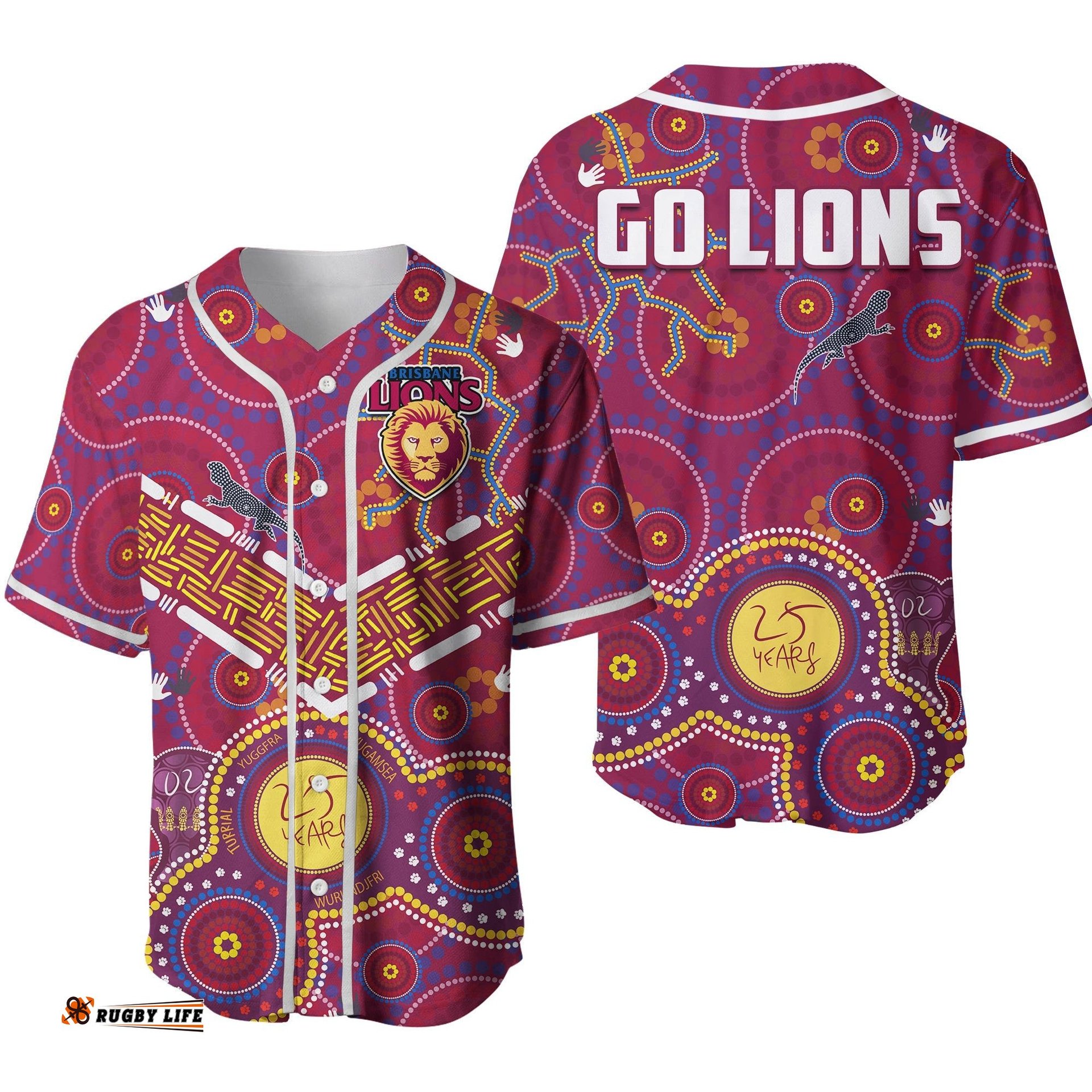 Brisbane Football Baseball Jersey Shirt Indigenous Pattern Go Lions Unique Style Ver.02