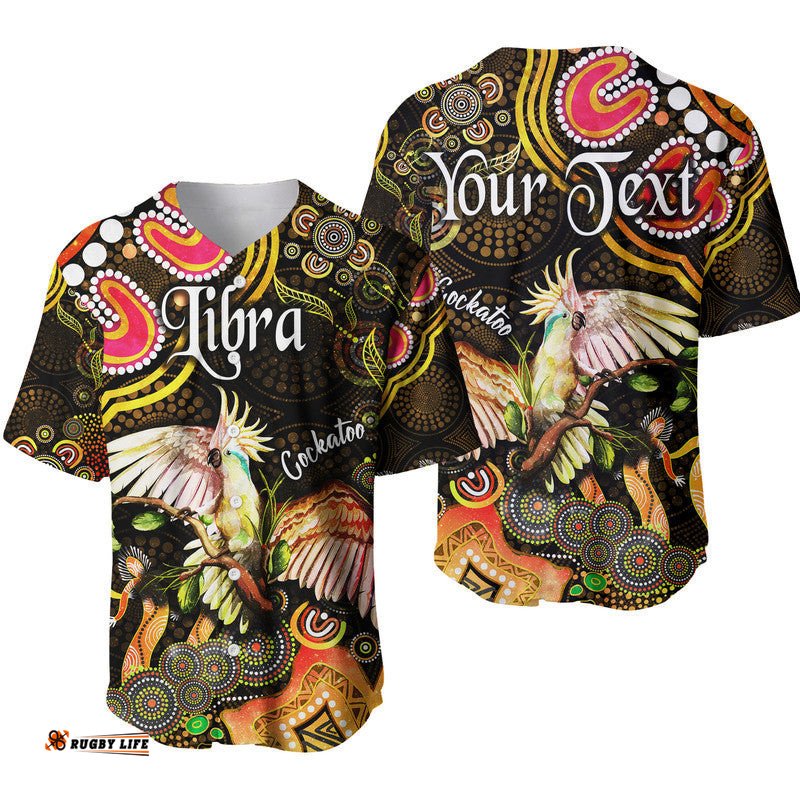 Custom Personalised Australian Astrology Baseball Jersey Shirt Libra Cockatoo Glider Zodiac Aboriginal Vibes Gold