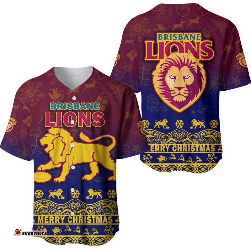 Brisbane Unique Lions Winter Season Baseball Jersey Shirt Lions Merry Christmas