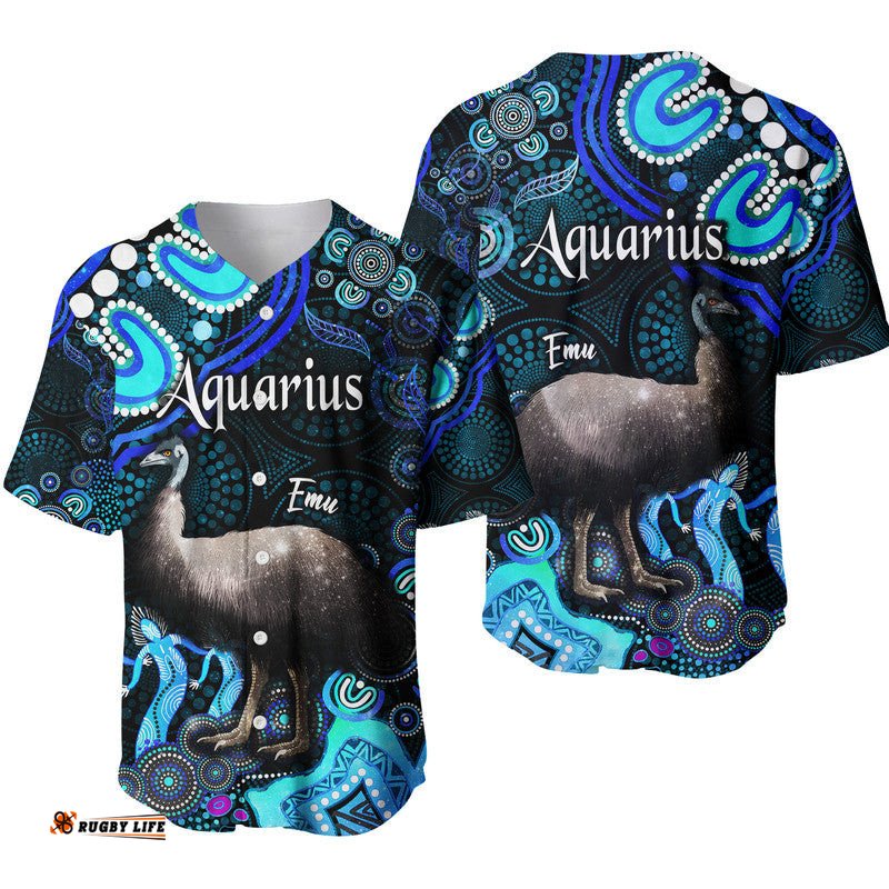 Australian Astrology Baseball Jersey Shirt Aquarius Emu Glider Zodiac Aboriginal Vibes Blue