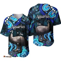 Australian Astrology Baseball Jersey Shirt Aquarius Emu Glider Zodiac Aboriginal Vibes Blue