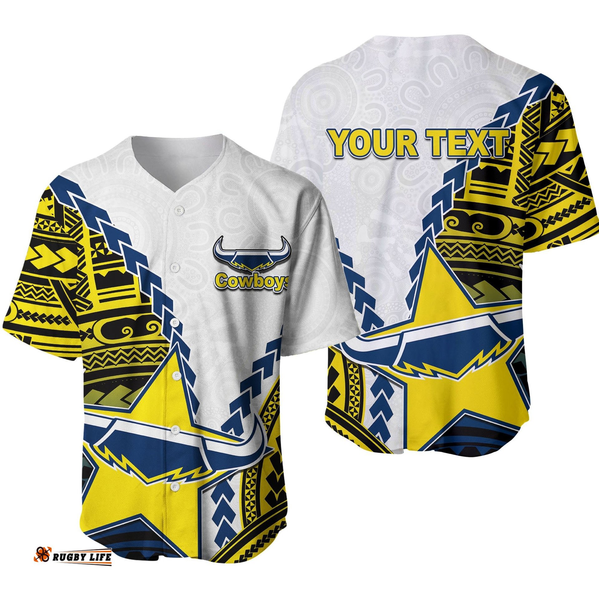 Cowboys Rugby Baseball Jersey Shirt Mix Polynesian
