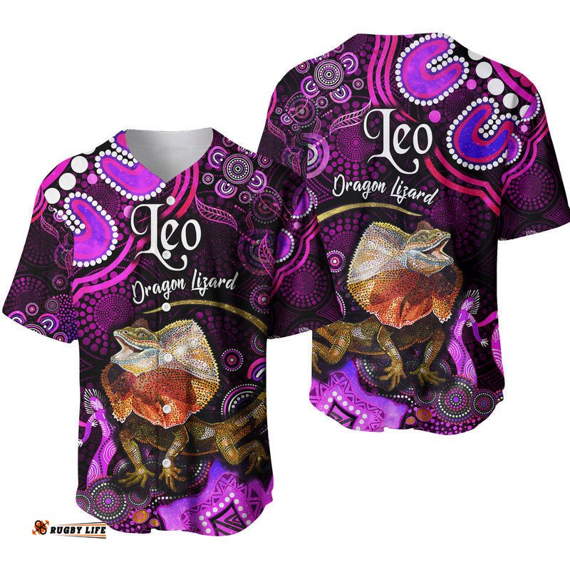 Australian Astrology Baseball Jersey Shirt Leo Dragon Lizard Zodiac Aboriginal Vibes Pink