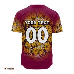 Brisbane Broncos Baseball Jersey Shirt Polynesian Hibiscus Tropical Vintage NRL