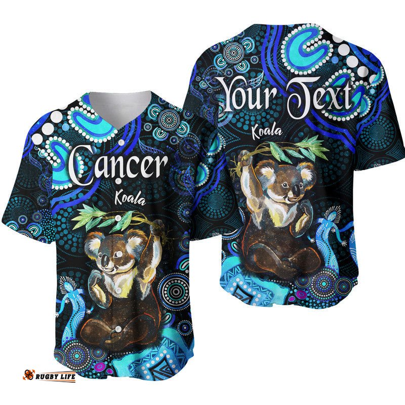 Custom Personalised Australian Astrology Baseball Jersey Shirt Cancer Koala Zodiac Aboriginal Vibes Blue
