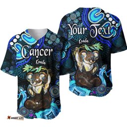 Custom Personalised Australian Astrology Baseball Jersey Shirt Cancer Koala Zodiac Aboriginal Vibes Blue