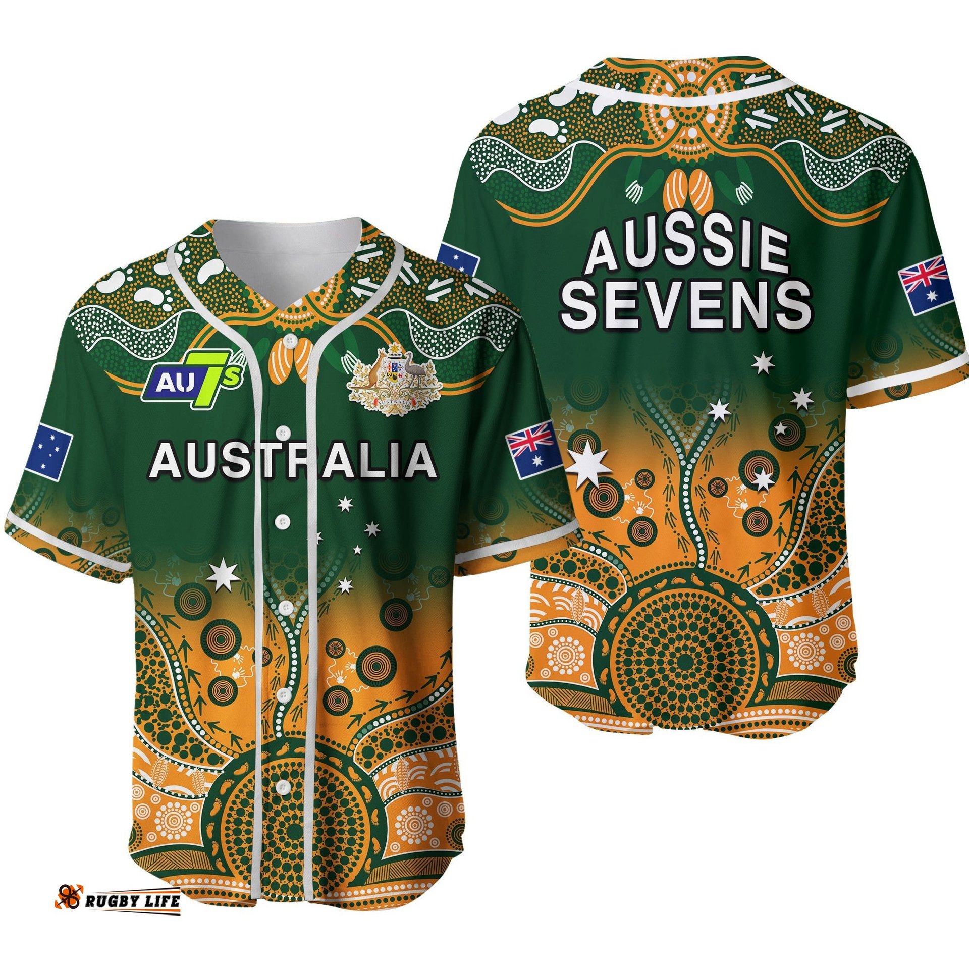 Australia Rugby Baseball Jersey Shirt Aussie Sevens Green Indigenous Ver.02