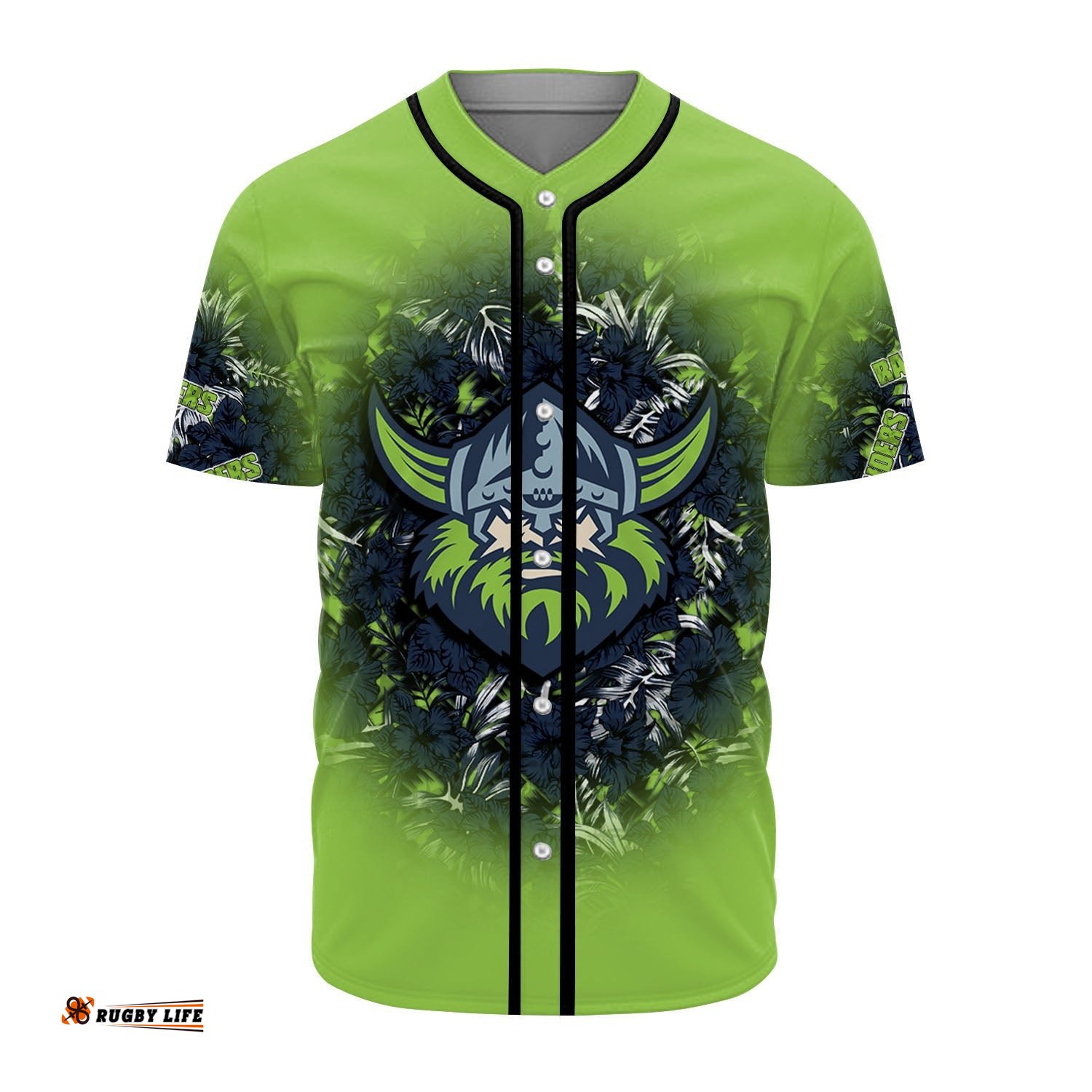 Canberra Raiders Baseball Jersey Shirt Polynesian Hibiscus Tropical Vintage NRL