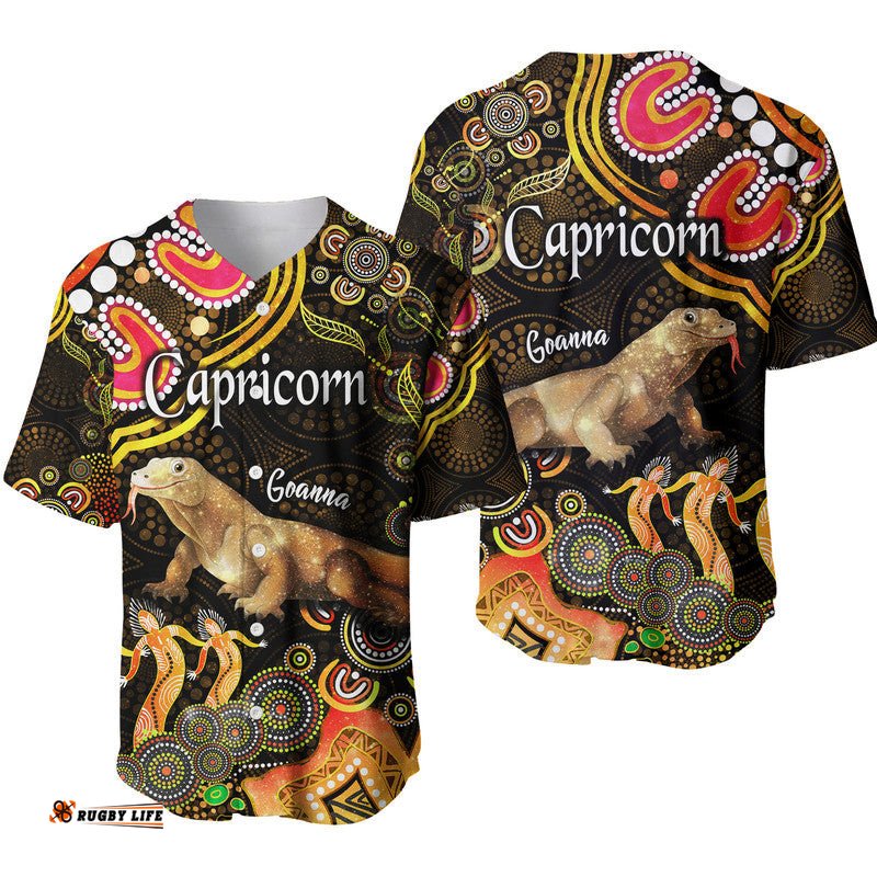 Australian Astrology Baseball Jersey Shirt Capricorn Goanna Zodiac Aboriginal Vibes Gold