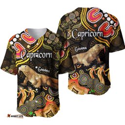 Australian Astrology Baseball Jersey Shirt Capricorn Goanna Zodiac Aboriginal Vibes Gold