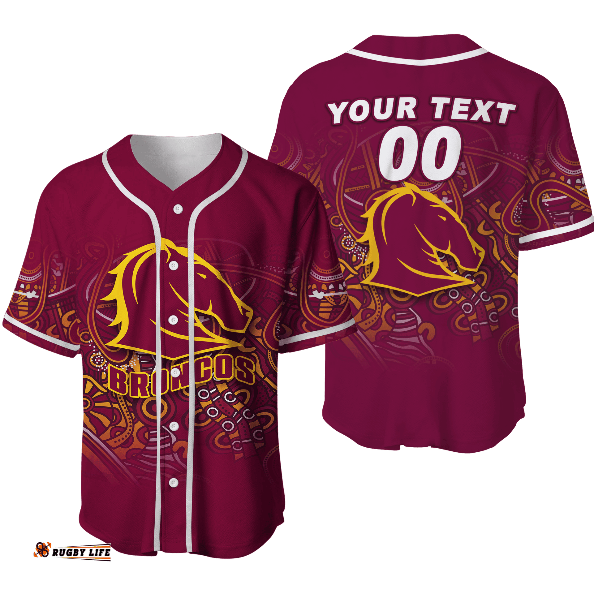 Custom Personalised Brisbane Broncos Rugby Indigenous Baseball Jersey Shirt
