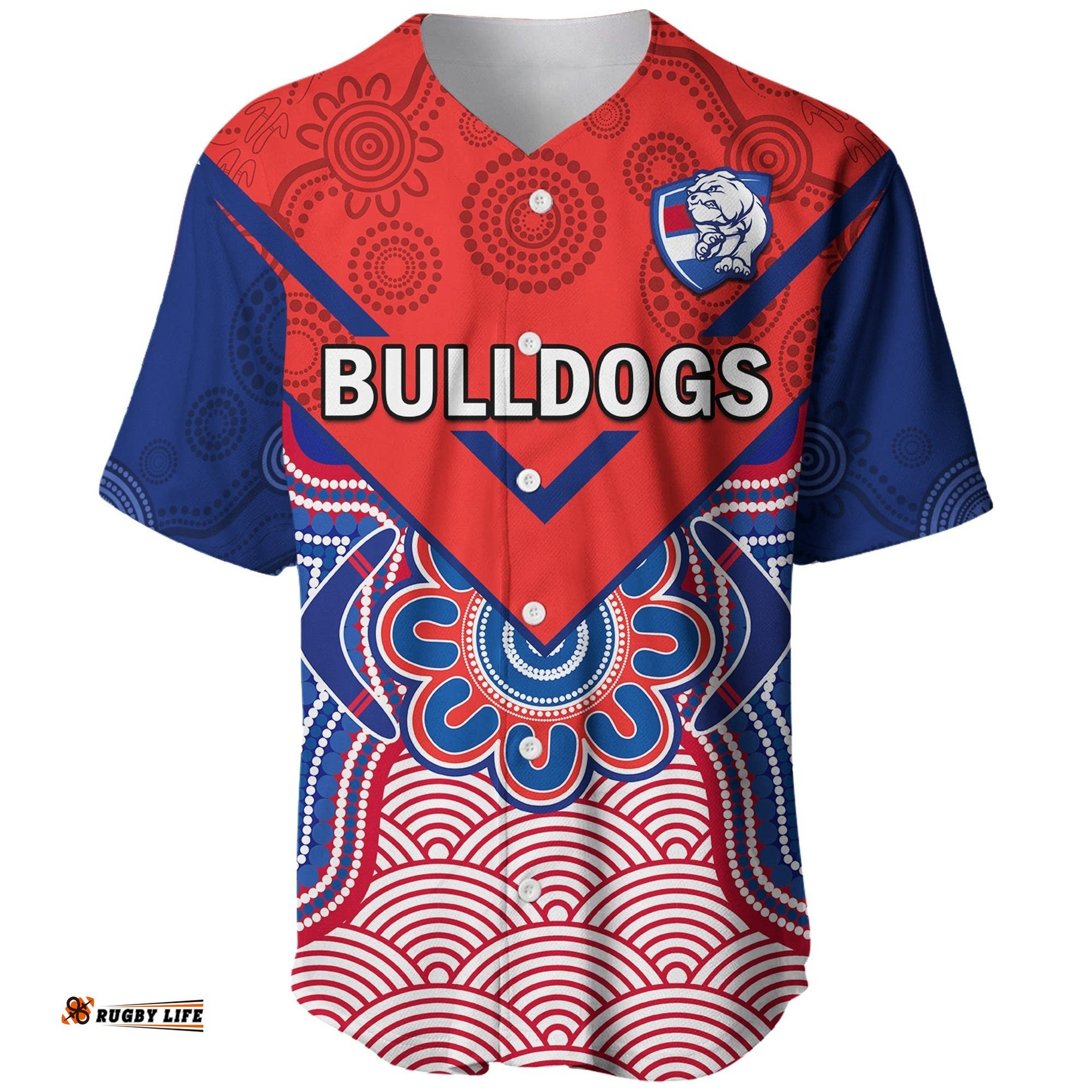Bulldogs Football Baseball Jersey Shirt Western Doggies Aboriginal Art