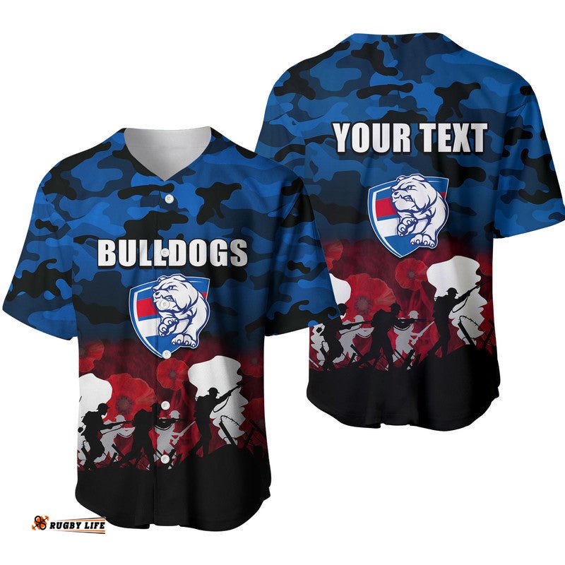 Custom Personalised AFL Anzac Day Baseball Jersey Shirt Bulldogs Army Style
