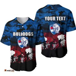 Custom Personalised AFL Anzac Day Baseball Jersey Shirt Bulldogs Army Style