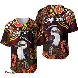 Australian Astrology Baseball Jersey Shirt Sagittarius Kookaburra Zodiac Aboriginal Vibes Red