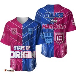 Blues and Maroons Rugby Baseball Jersey Shirt Origin NSW Combine Queensland Aboriginal Australian Ver.01