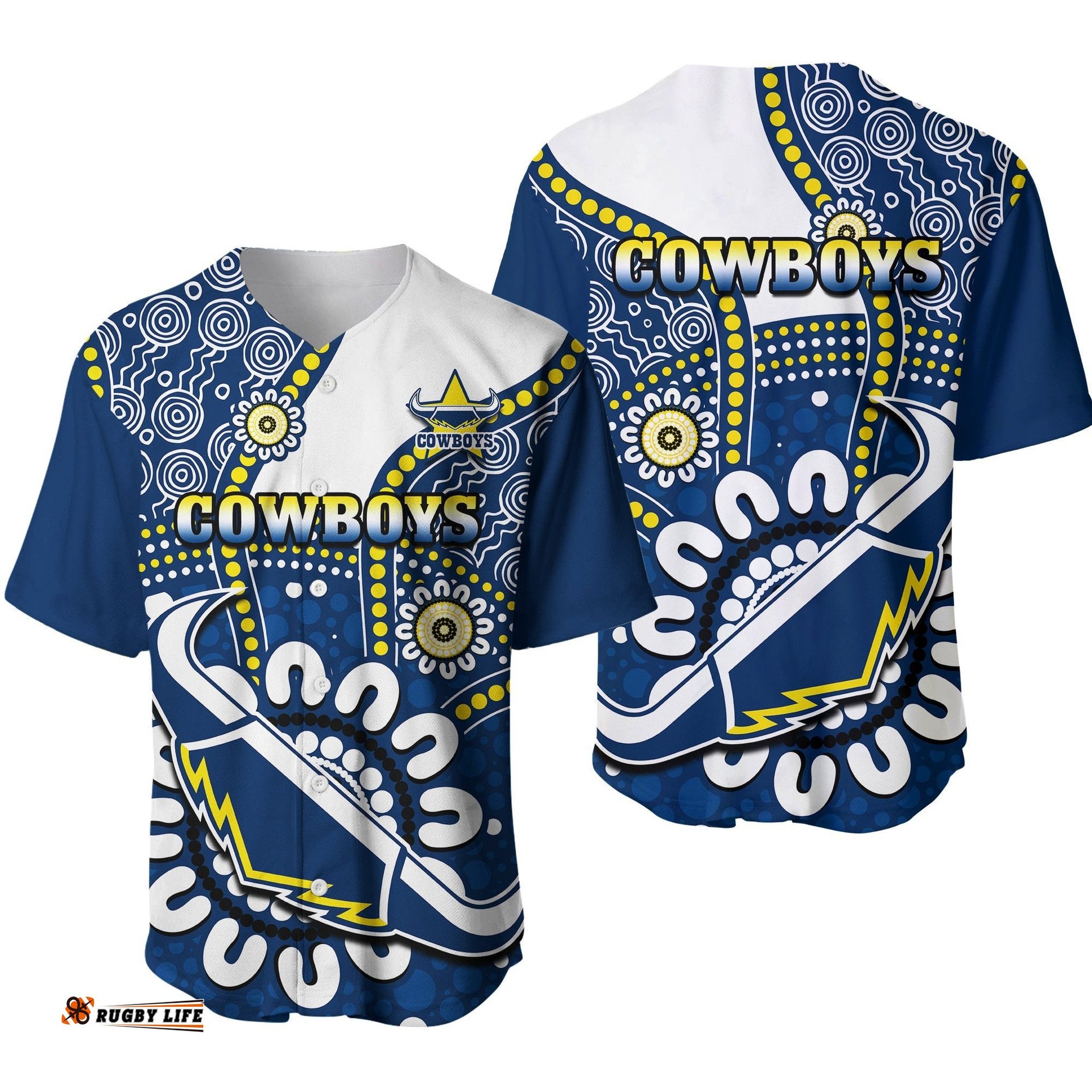 Cowboys Rugby Baseball Jersey Shirt Indigenous Art Ver.01