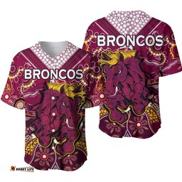 Broncos Rugby Baseball Jersey Shirt Indigenous Pattern Artsy Ver.01
