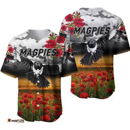Collingwood Magpies ANZAC Baseball Jersey Shirt Poppy Vibes