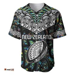 Custom New Zealand Baseball Jersey Shirt Maori Rugby Tattoo Papua Shell