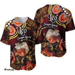 Australian Astrology Baseball Jersey Shirt Leo Dragon Lizard Zodiac Aboriginal Vibes Red