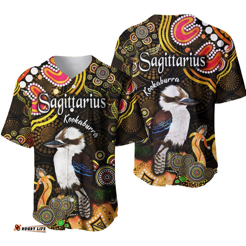 Australian Astrology Baseball Jersey Shirt Sagittarius Kookaburra Zodiac Aboriginal Vibes Gold