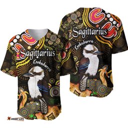 Australian Astrology Baseball Jersey Shirt Sagittarius Kookaburra Zodiac Aboriginal Vibes Gold