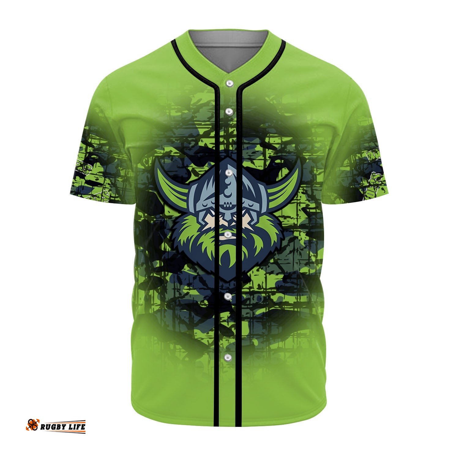 Canberra Raiders Baseball Jersey Shirt Camouflage Vintage NRL