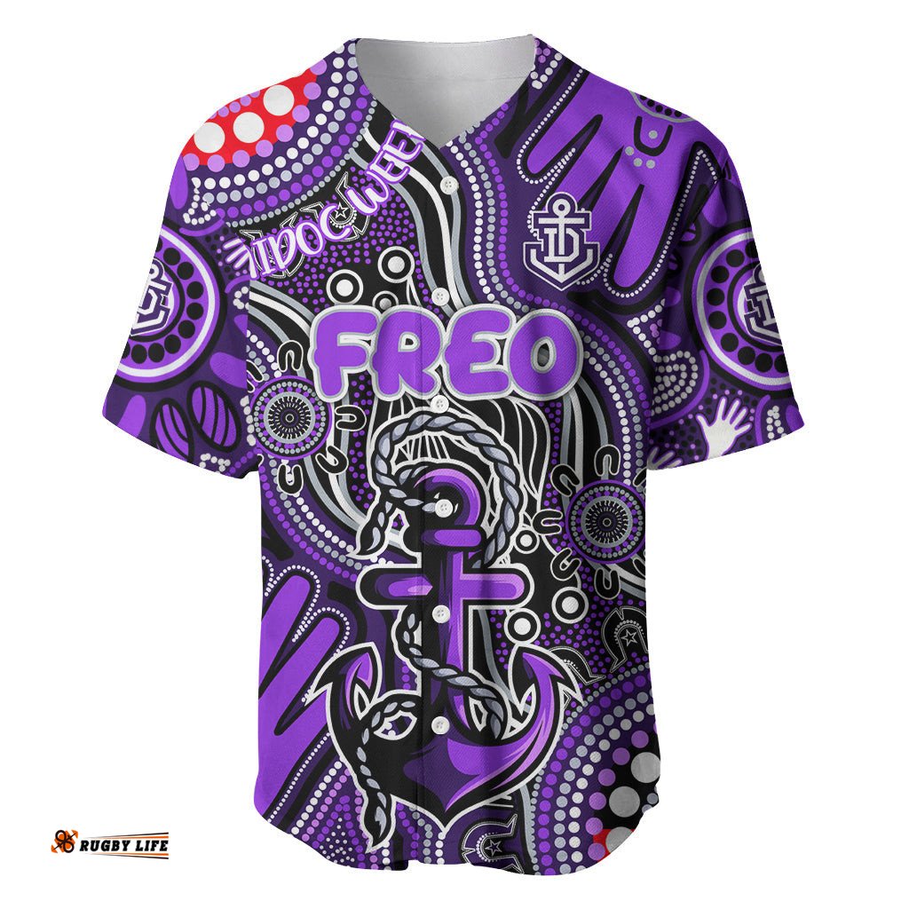 Personalised NAIDOC Week 2024 Fremantle Dockers Freo Baseball Jersey Shirt Australian Aboriginal Hand Painting