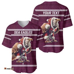 NRL Manly Warringah Christmas Personalised Baseball Jersey Shirt with Sea Eagles Mascot