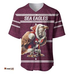 NRL Manly Warringah Christmas Personalised Baseball Jersey Shirt with Sea Eagles Mascot