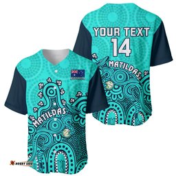 Personalised Australia Soccer Baseball Jersey Shirt Aboriginal Turquoise World Cup With Kangaroo