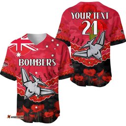 Custom Personalised Bombers Football ANZAC Baseball Jersey Shirt Lest We Forget