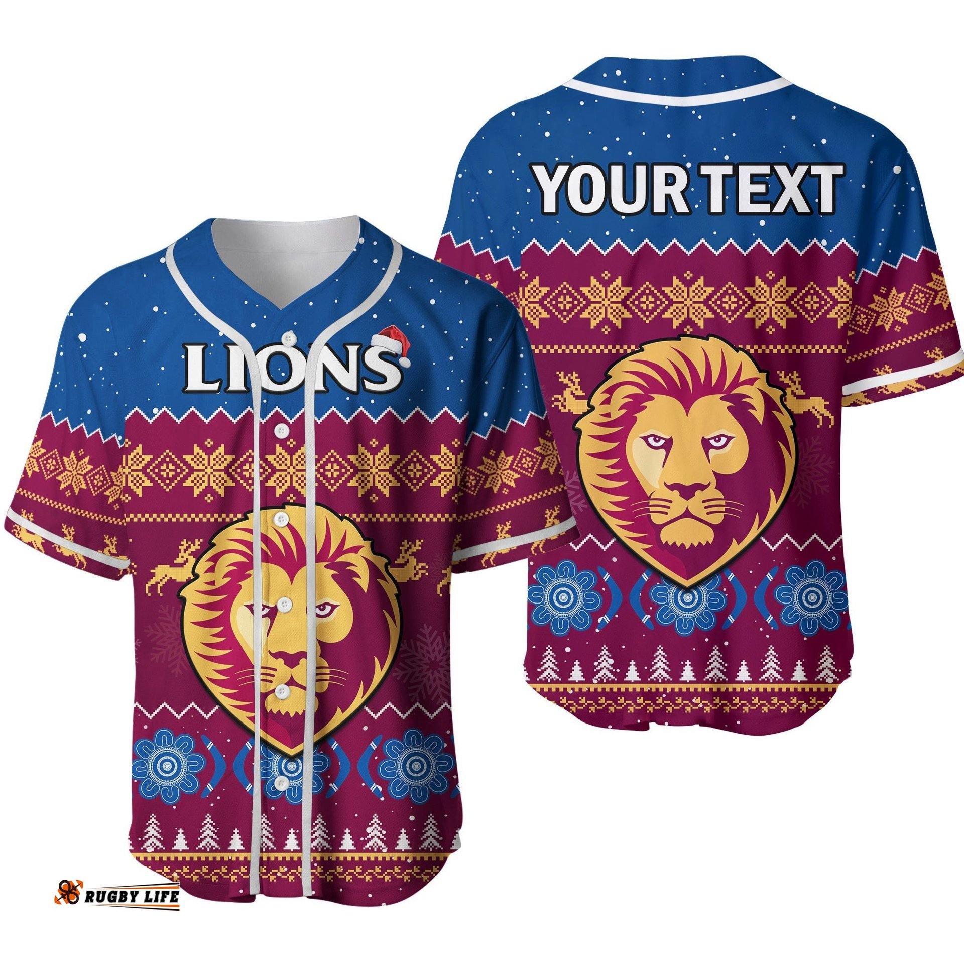 Custom Personalised Brisbane Football Baseball Jersey Shirt Lions Indigenous Merry Christmas Ver.02