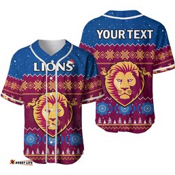 Custom Personalised Brisbane Football Baseball Jersey Shirt Lions Indigenous Merry Christmas Ver.02