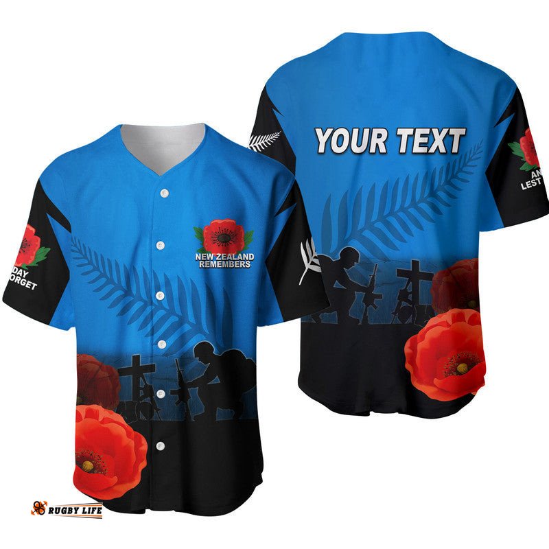 Custom Personalised Anzac Day New Zealand Remembers Baseball Jersey Shirt