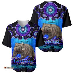 Personalised Australia Taurus Wombat Zodiac Baseball Jersey Shirt Auz Astrology Aboriginal Blue
