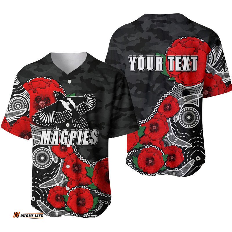 Custom Personalised Anzac Day AFL Magpies Army Mix Aboriginal Baseball Jersey Shirt