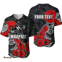 Custom Personalised Anzac Day AFL Magpies Army Mix Aboriginal Baseball Jersey Shirt