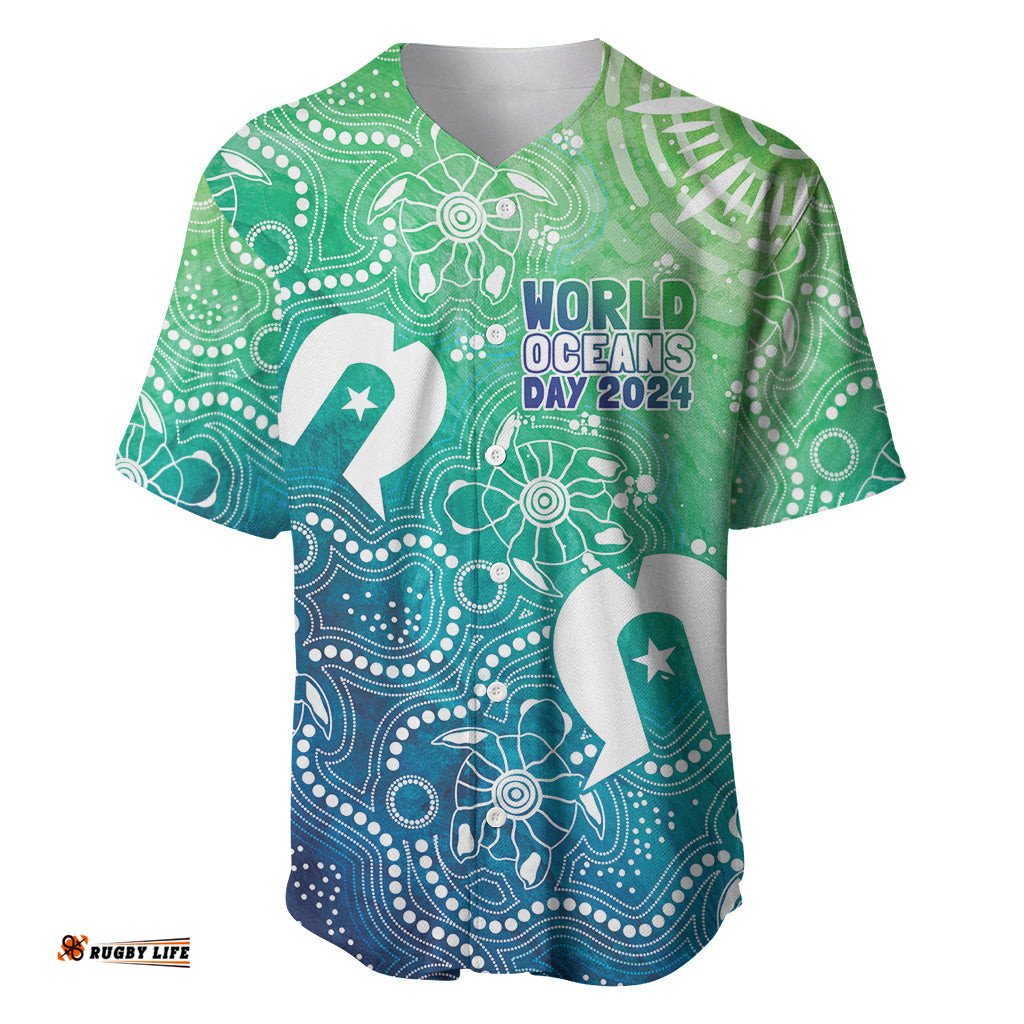 Australia Aboriginal Style Baseball Jersey Shirt World Ocean Day