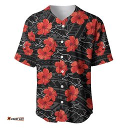 Panthers Rugby Baseball Jersey Shirt Polynesian Style With Hibiscus