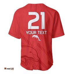 Custom Text And Number NRL Dolphins Rugby Baseball Jersey Shirt Simple Red Style