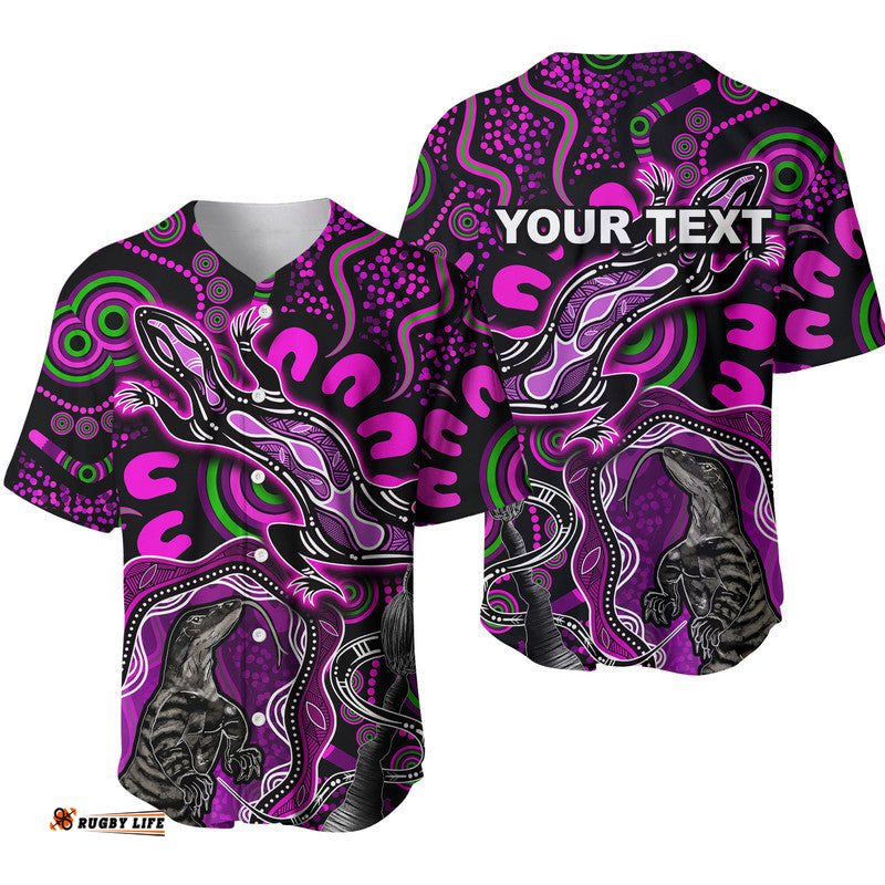 Custom Personalised Aboriginal Lizard Baseball Jersey Shirt Pink Color