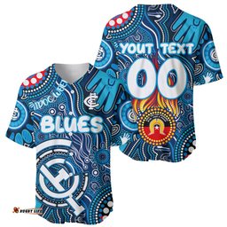 Personalised NAIDOC Week 2024 Carlton Blues Baseball Jersey Shirt Australian Aboriginal Hand Painting