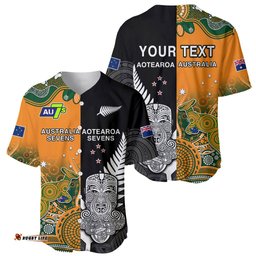 Custom Personalised Aussie and Aotearoa Rugby 7s Kangaroos Mix Tiki Fern Baseball Jersey Shirt